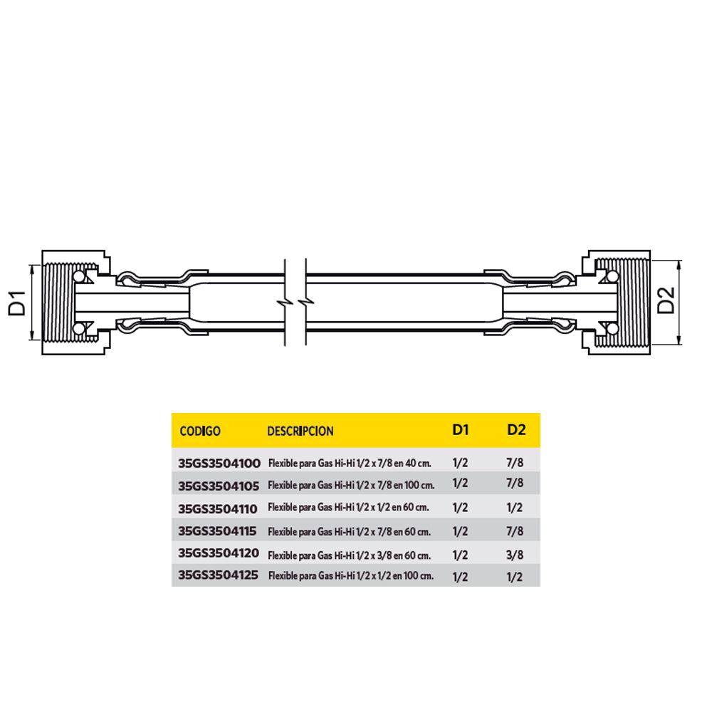 Flexible para Gas HI-HI 1/2x3/8 en 60 cm