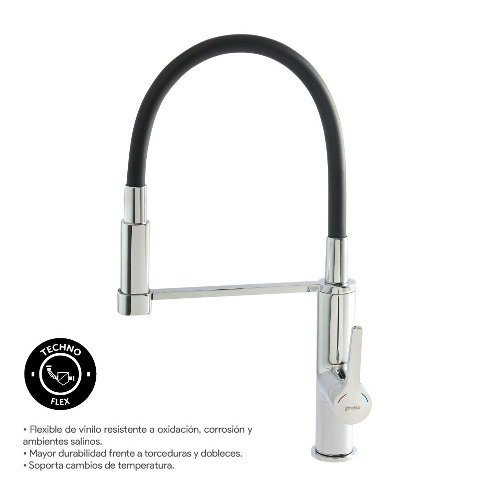Monomando Lavaplatos Flexible Exo Cromo/Negro Mate