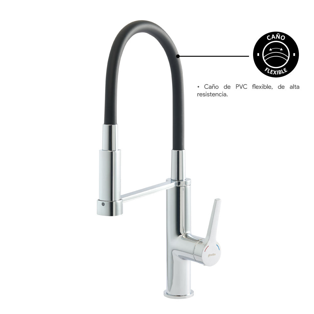 Monomando Lavaplatos Flexible Exo Cromo/Negro Mate
