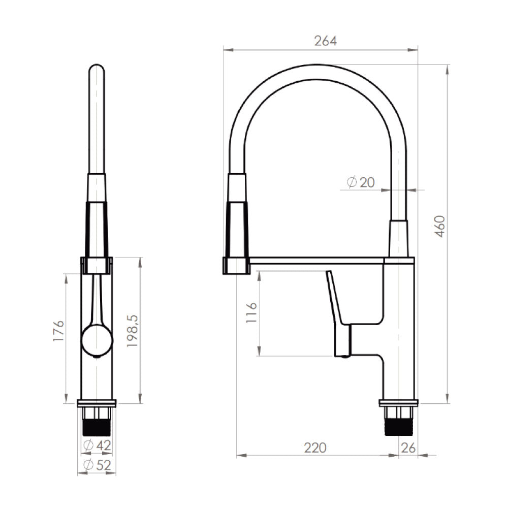 Monomando Lavaplatos Flexible Exo Cromo/Negro Mate