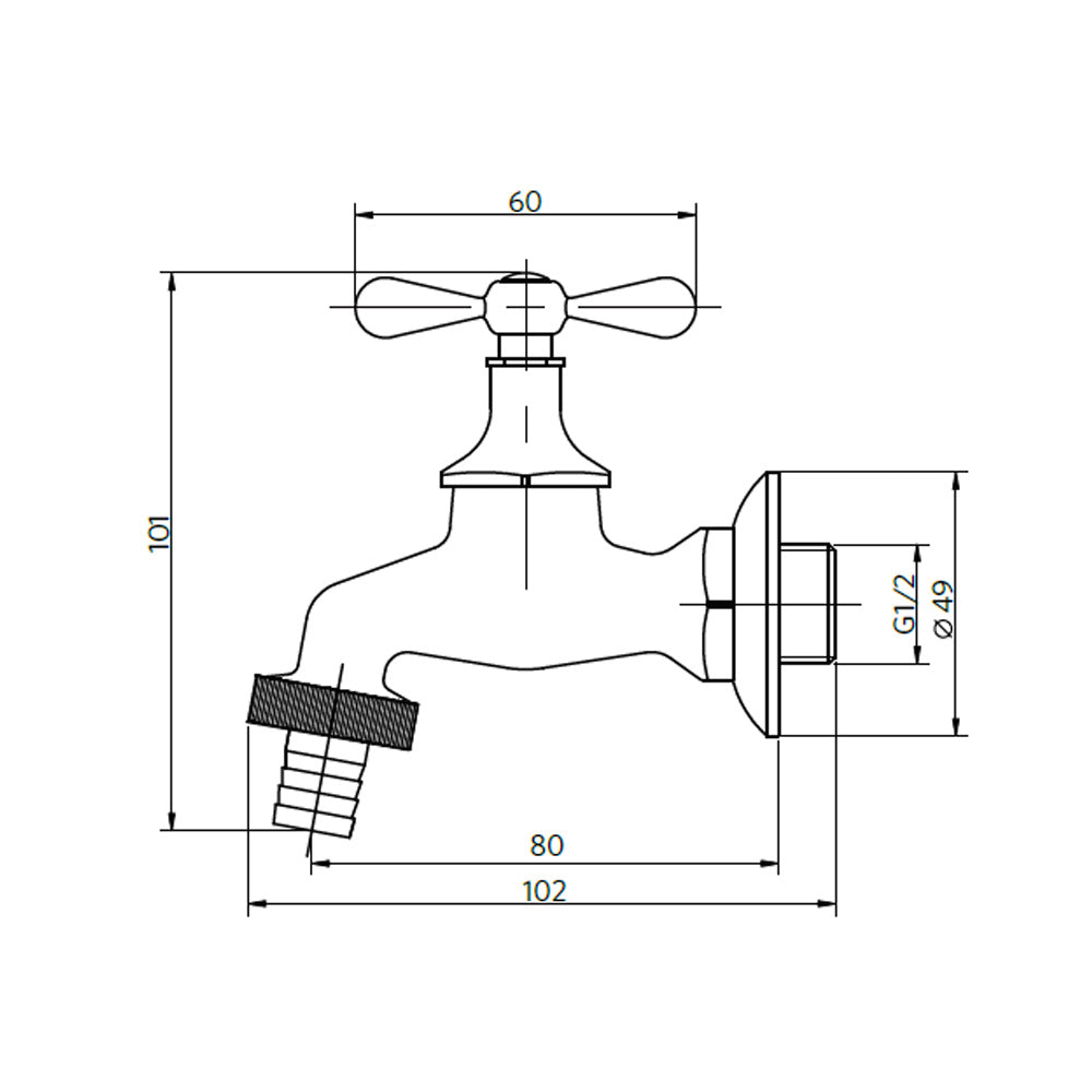 Llave Lavadora con Flange 1/2x3/4 MS hilo largo