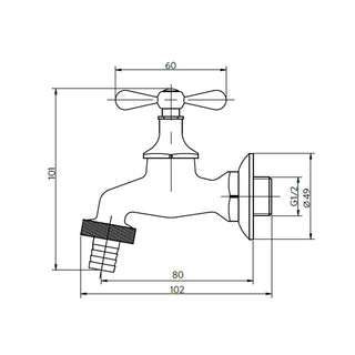 Llave Lavadora con Flange 1/2x3/4 MS hilo largo