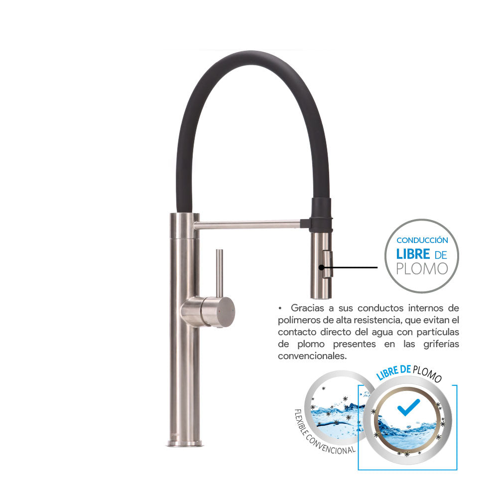 Monomando Lavaplatos Flexible Viadana Inox Satinado