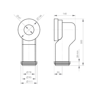 Manguito Adaptador para WC con salida Horizontal - Conexión a Piso 21cm (Vertical)