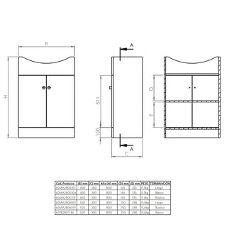 Mueble Vanitorio Marie Rústico + Cubierta 60x43x30 cm