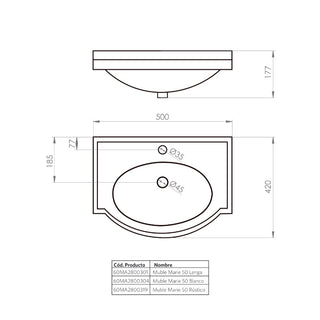 Mueble Vanitorio Marie Rústico + Cubierta 60x43x30 cm