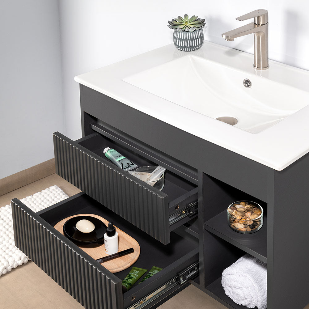 Mueble Vanitorio Texturado Paris Dark Grey Texturado + Cubierta 70x46x50 cm