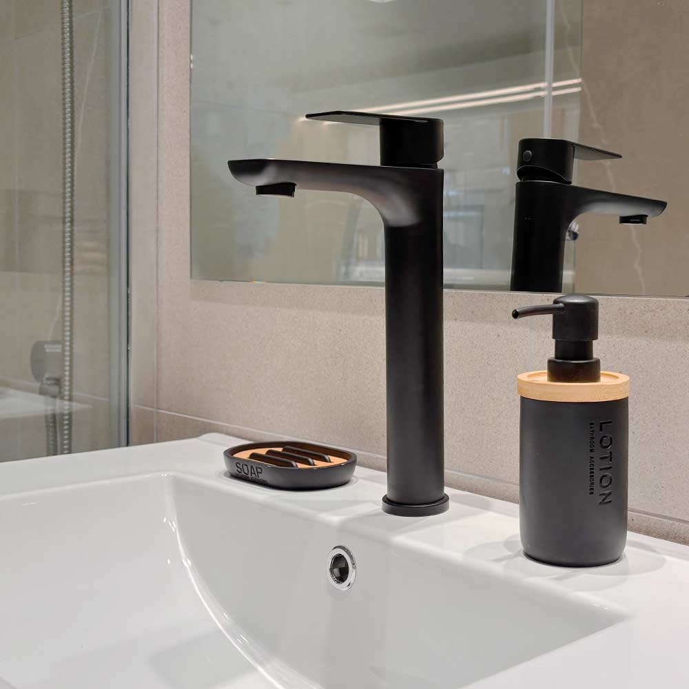 Monomando Lavamanos Alto High Bruna Negro Mate