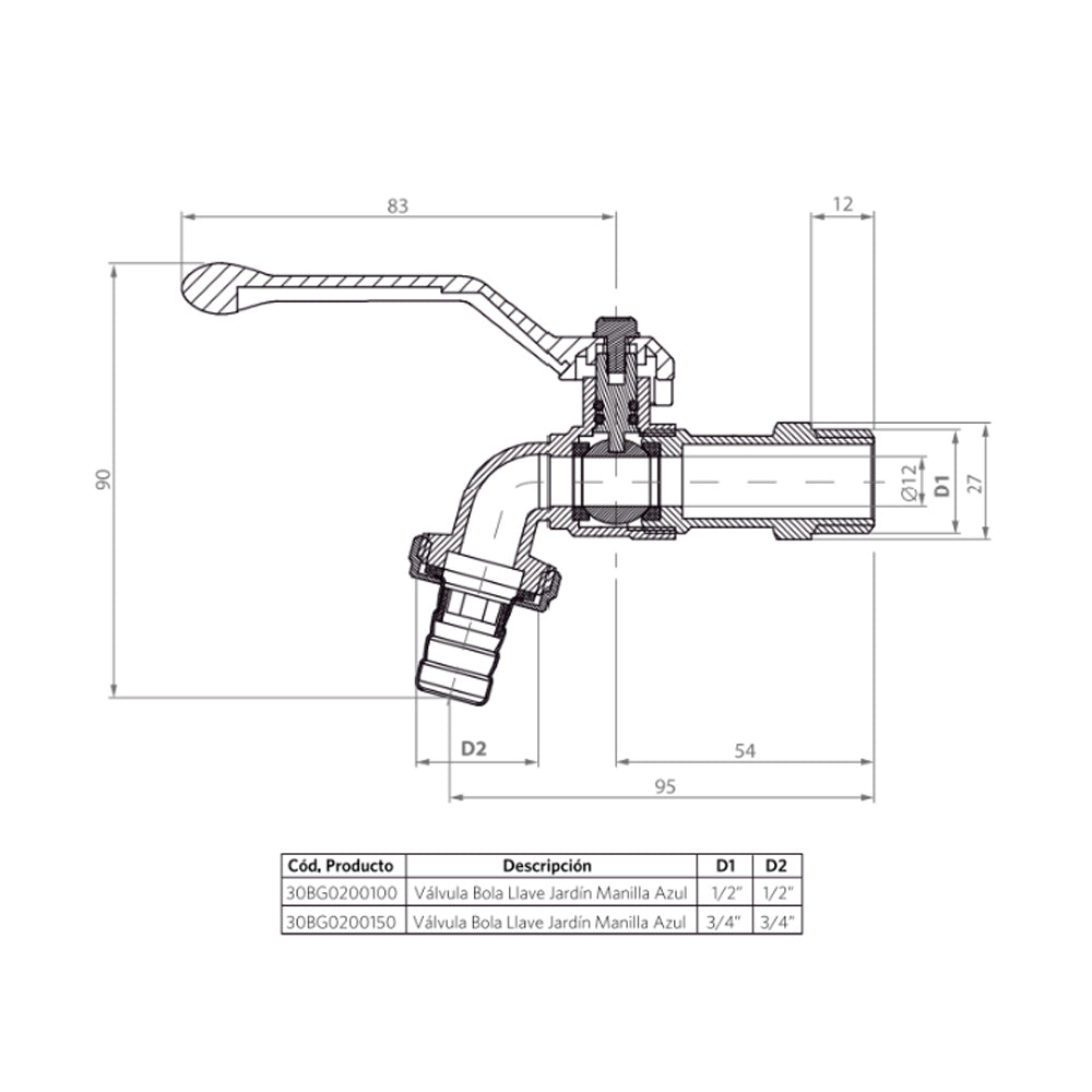 Valvula Bola Llave Jardín 1/2 (Manilla Azul)