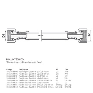 Flexible para Gas HI-HI 1/2x3/8 en 100 cm