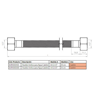 Flexible para Agua Calefon Hi-Hi 1/2" 20cm.