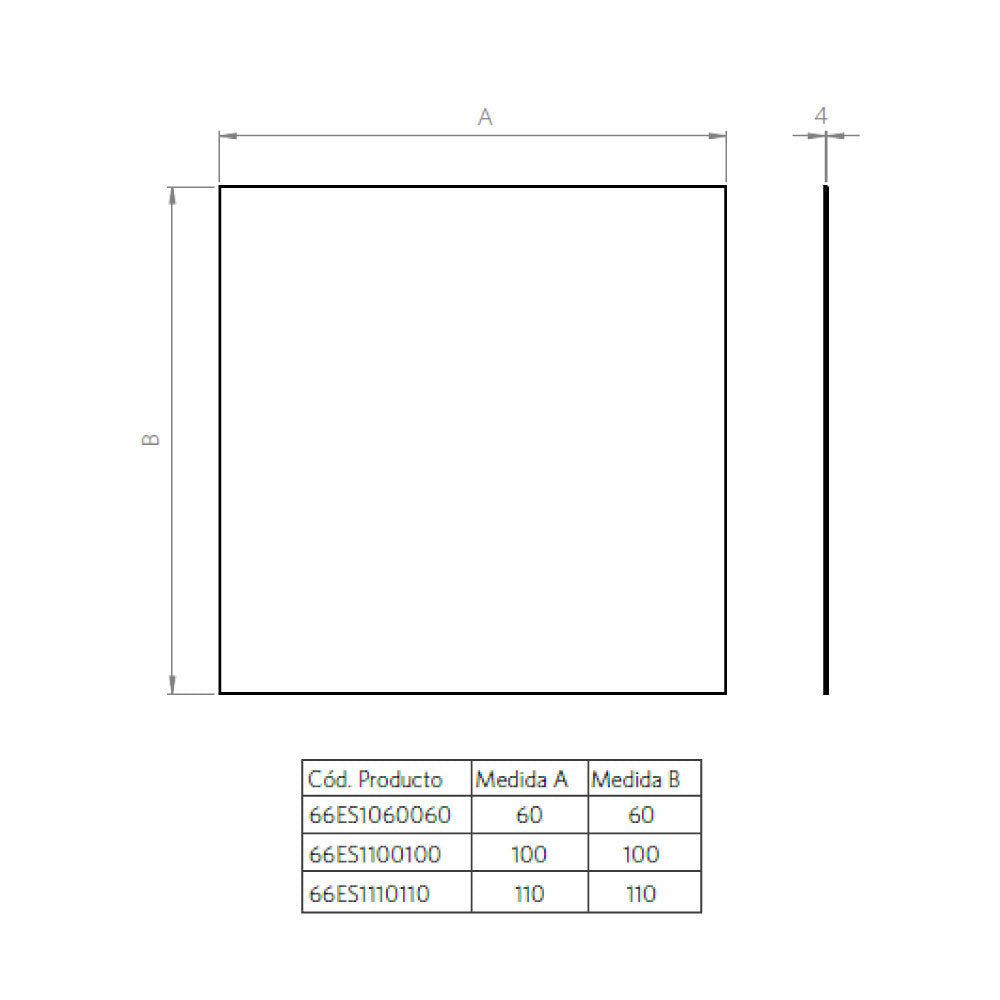 Espejo 100x100 cm. 4mm Perfil Horizontal