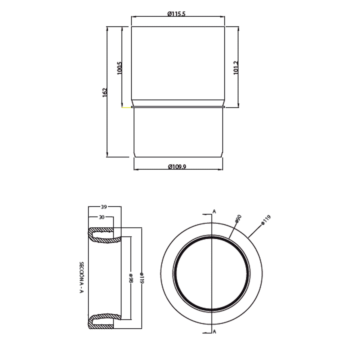 Manguito Conexión 110 mm Horizontal PVC-EPDM