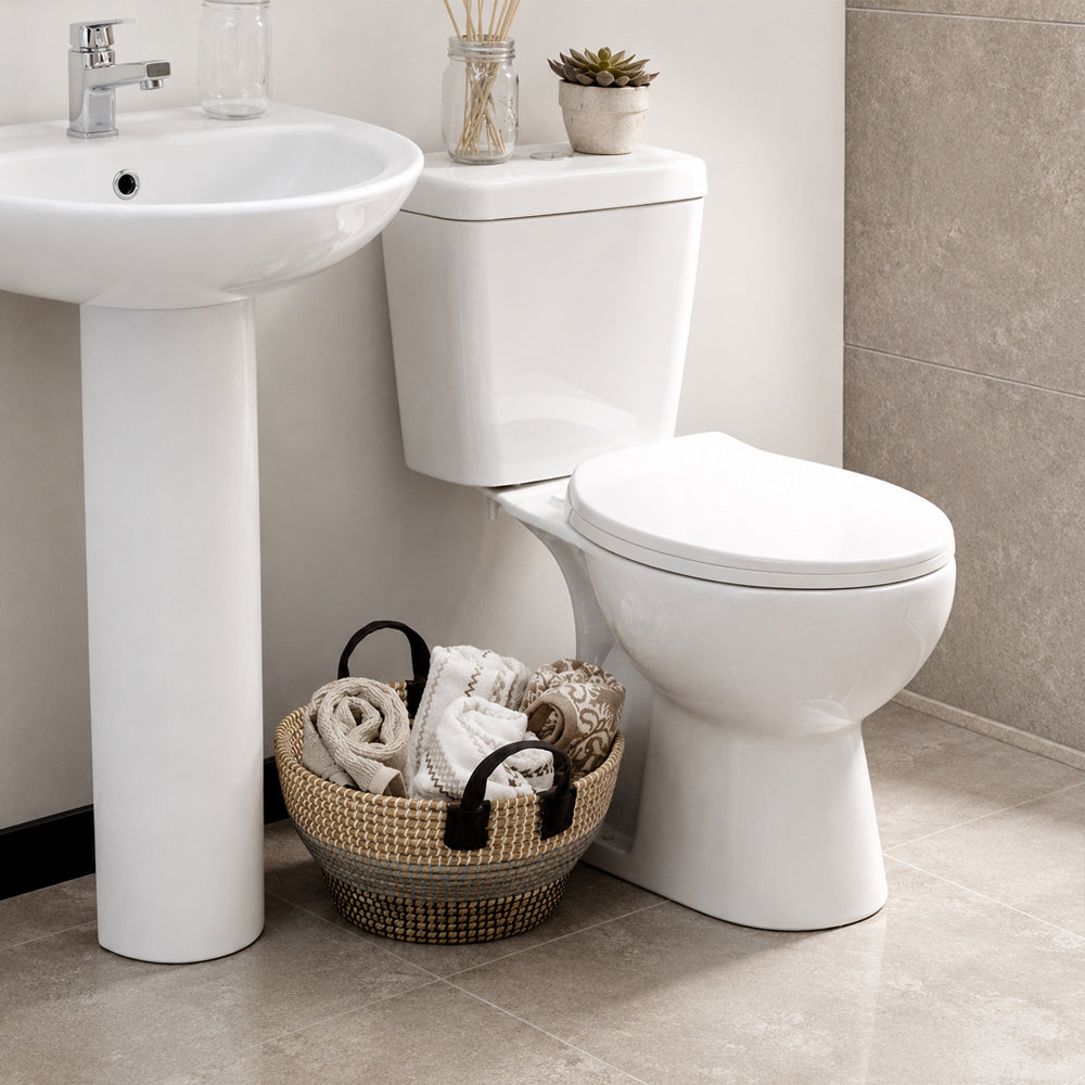 Taza WC Aura con fijaciones y Manguito 30cm - Salida a Piso (Vertical)