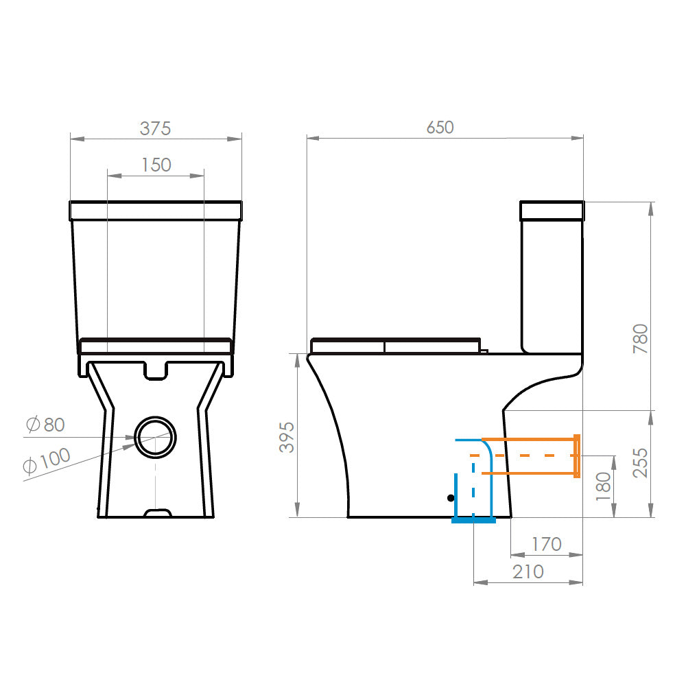 Sanitario Wc Two Piece New Atos - Descarga a Muro 18cm