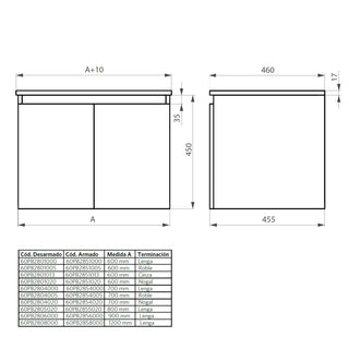 Mueble Vanitorio Ermes Cinza + Cubierta 60x46x50 cm