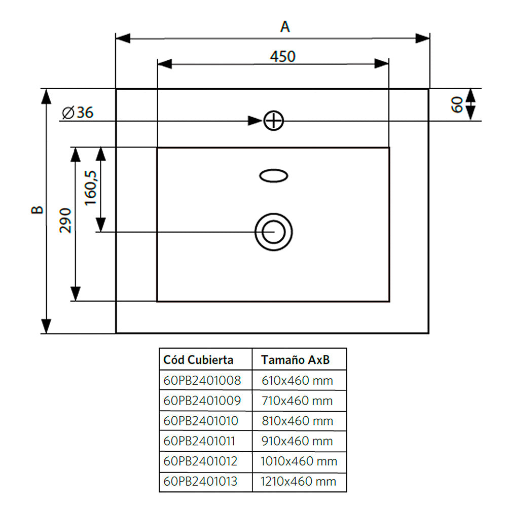Mueble Vanitorio Ermes Cinza + Cubierta 60x46x50 cm