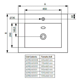 Mueble Vanitorio Ermes Cinza + Cubierta 60x46x50 cm