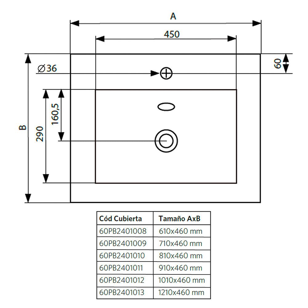 Mueble Vanitorio Ermes Nogal + Cubierta 70x46x50 cm
