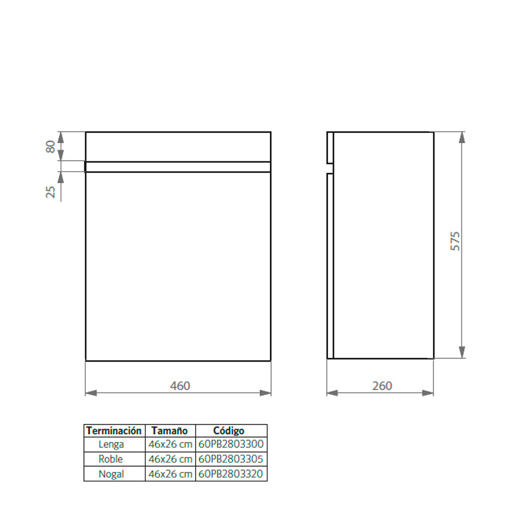 Mueble Vanitorio Petit Roble + Cubierta 60x46x26 cm