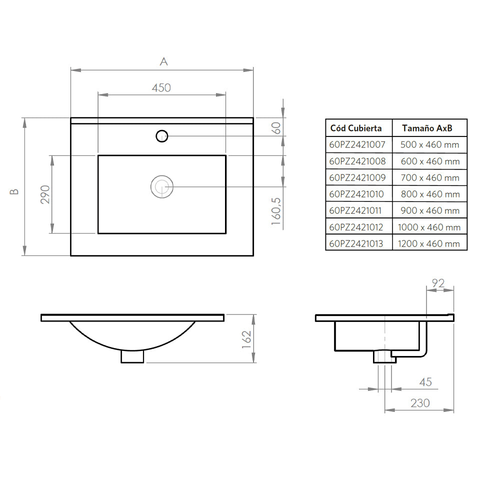 Mueble Vanitorio Zoé Acácia + Cubierta 100x46x50 cm