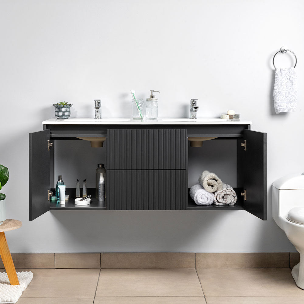Mueble Vanitorio Sophie Dark Grey Texturado + Cubierta 120x46x50 cm