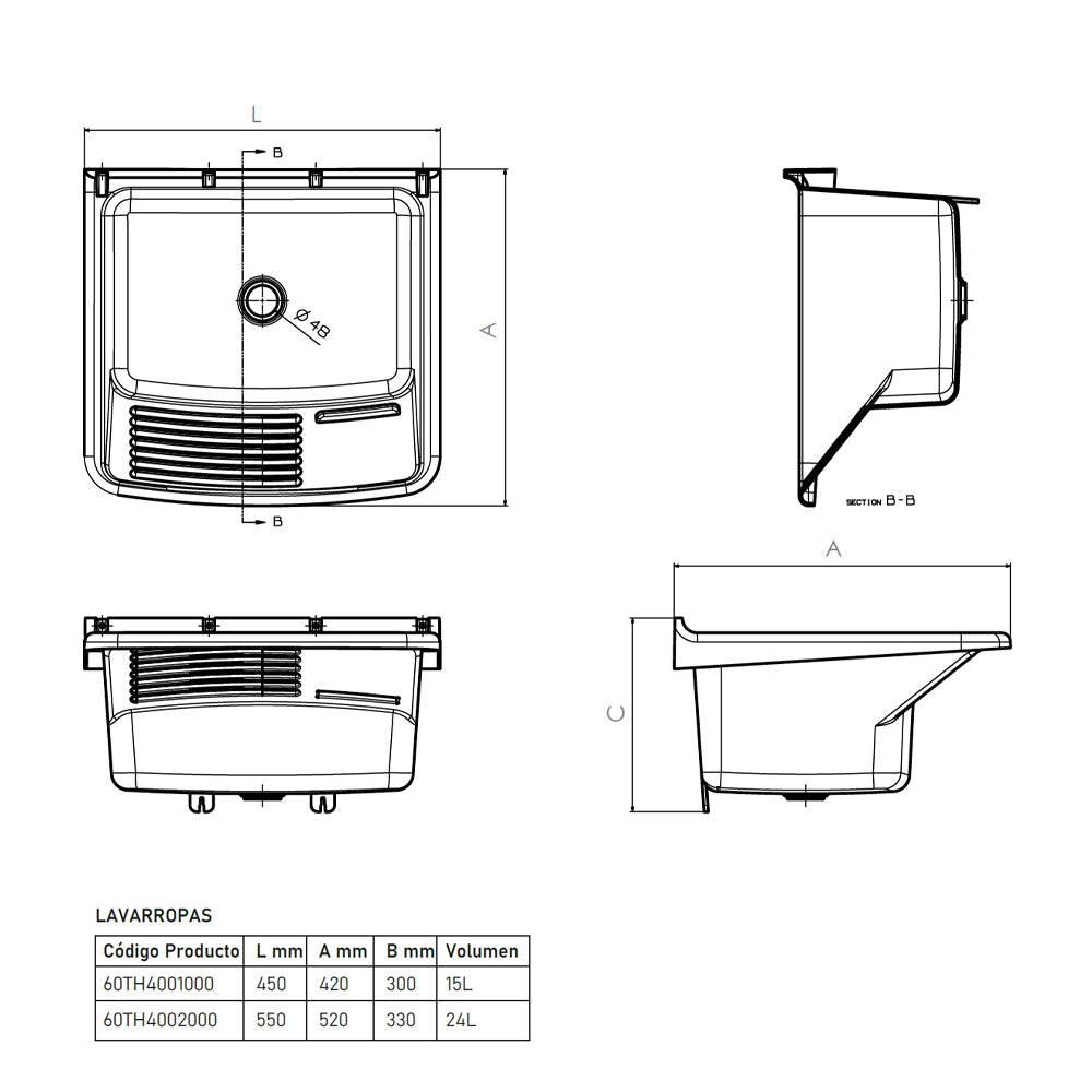 Lavarropas + Rack Metálico 15L Theos