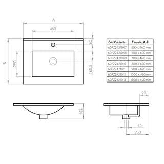 Mueble Vanitorio Zoé Gris Grafito + Cubierta 70x46x50 cm