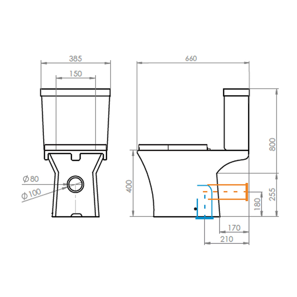 Sanitario Wc Two Pieces New Atos 2 - Descarga a Piso 21 cm. (Vertical)