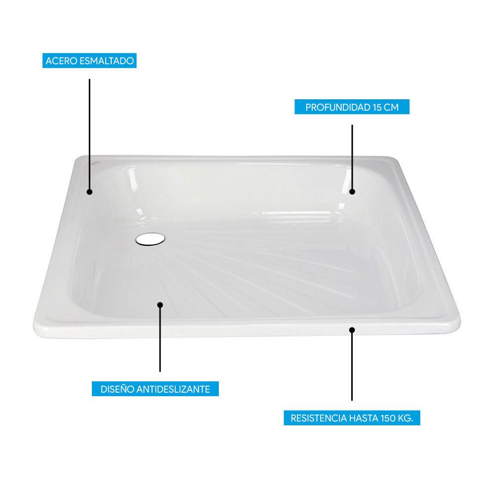 Receptáculo de Acero Esmaltado Atenas 70x70x15 cm sin Desagüe