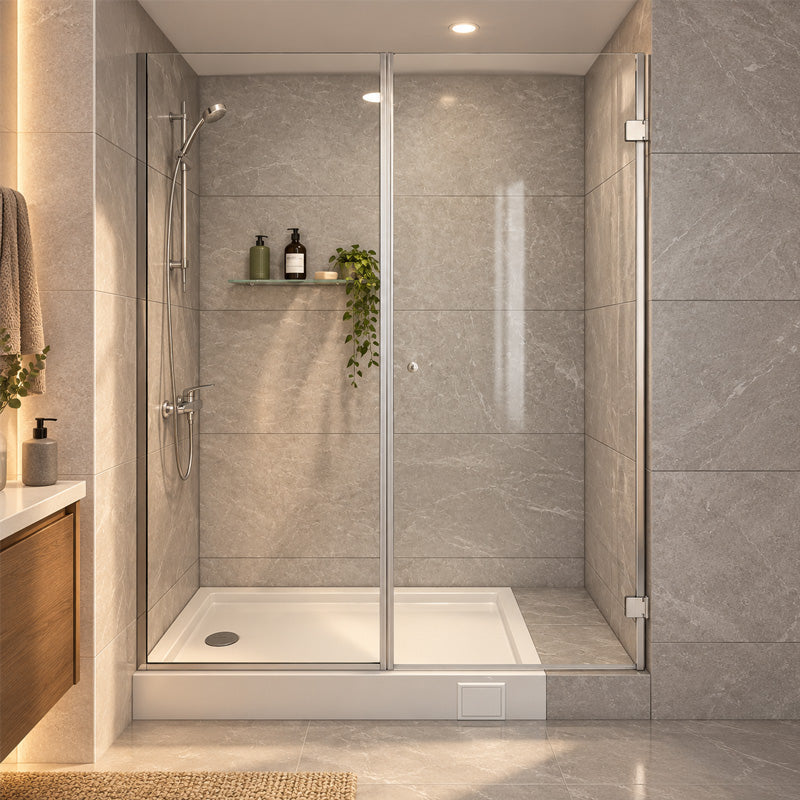 Mampara Abatible 150x185 cm Vidrio 8 mm Perfil Cromado