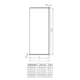 Mampara Hoja Fija 70x185 cm Vidrio 8 mm Ajustable ±1 cm