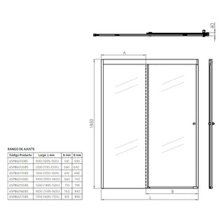 Mampara Corredera Hera 130x185 cm Ajustable ±1 cm Cromado