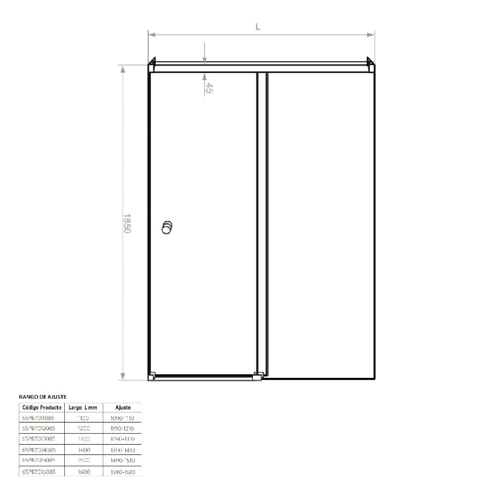 Mampara Corredera Agori 140X185 Ajustable ±1 cm Cromado