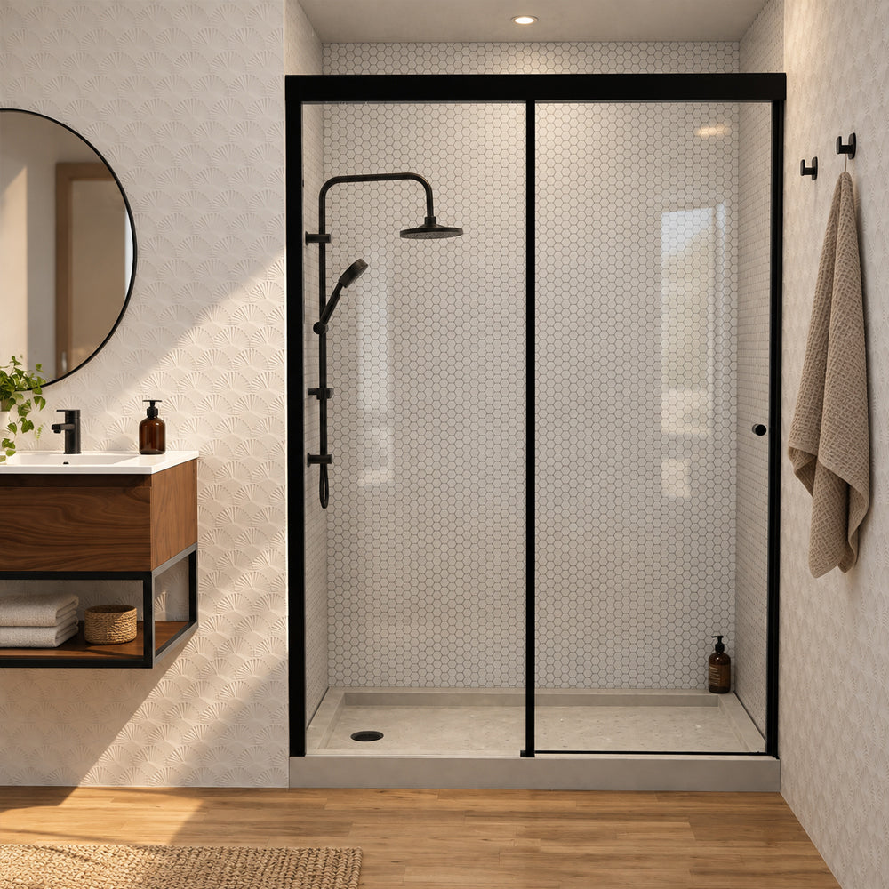 Mampara Corredera Hera 140x185 cm Negro Mate Ajustable ±3 cm