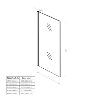 Mampara Fija Altura 100x185 cm Ajustable ±1 cm Cromado