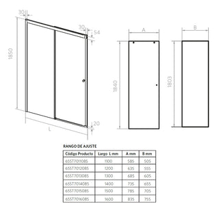 Mampara Corredera Ajustable ±1 cm 120X185 cm Cromo