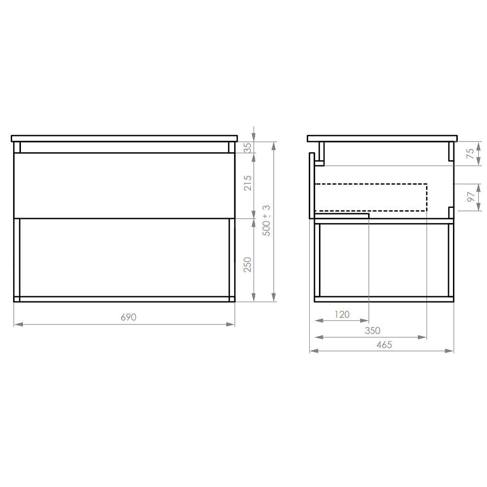 Mueble Vanitorio Méle Gris Grafito + Cubierta 70x46x50 cm