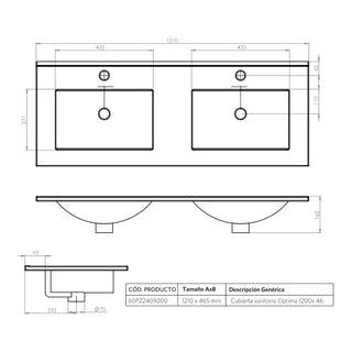 Mueble Vanitorio Sophie Dark Grey Texturado + Cubierta 120x46x50 cm