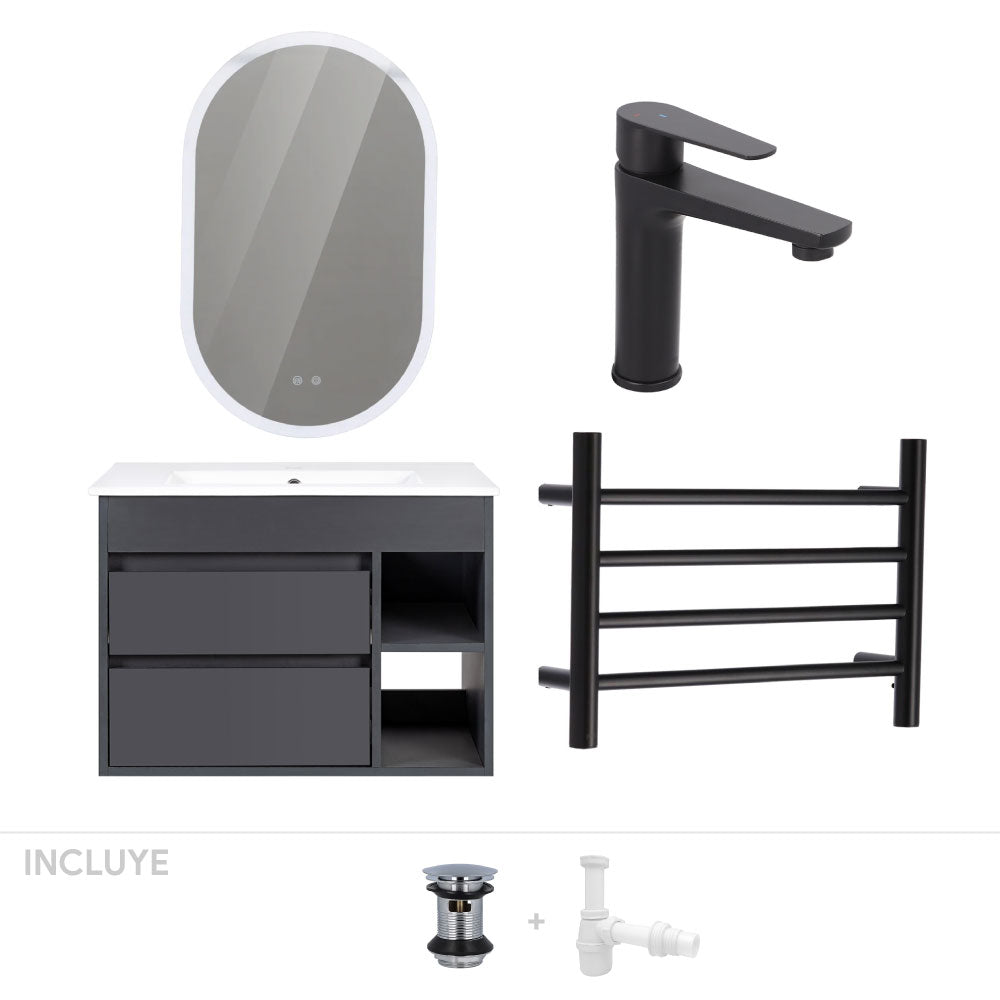 Pack Baño Almería | Mueble de Baño + Espejo + Secador de Toallas + Grifería