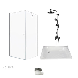 Pack Baño Altea | Mampara 70x70 + Receptáculo + Columna Ducha Negro Mate