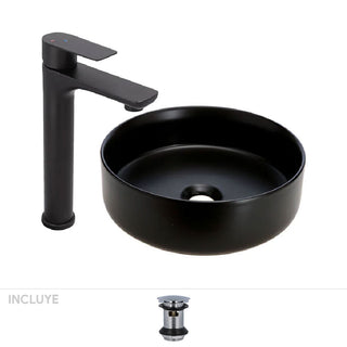 Pack Baño Baena | Vanitorio Sobre Cubierta 36cm + Grifería Alta Negro Mate
