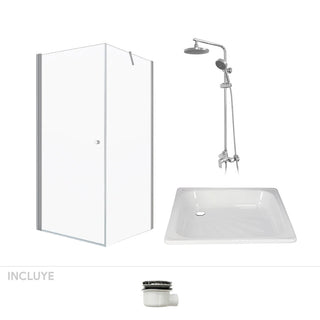 Pack Baño Baeza | Mampara 80x80 + Receptáculo + Columna Ducha Cromo