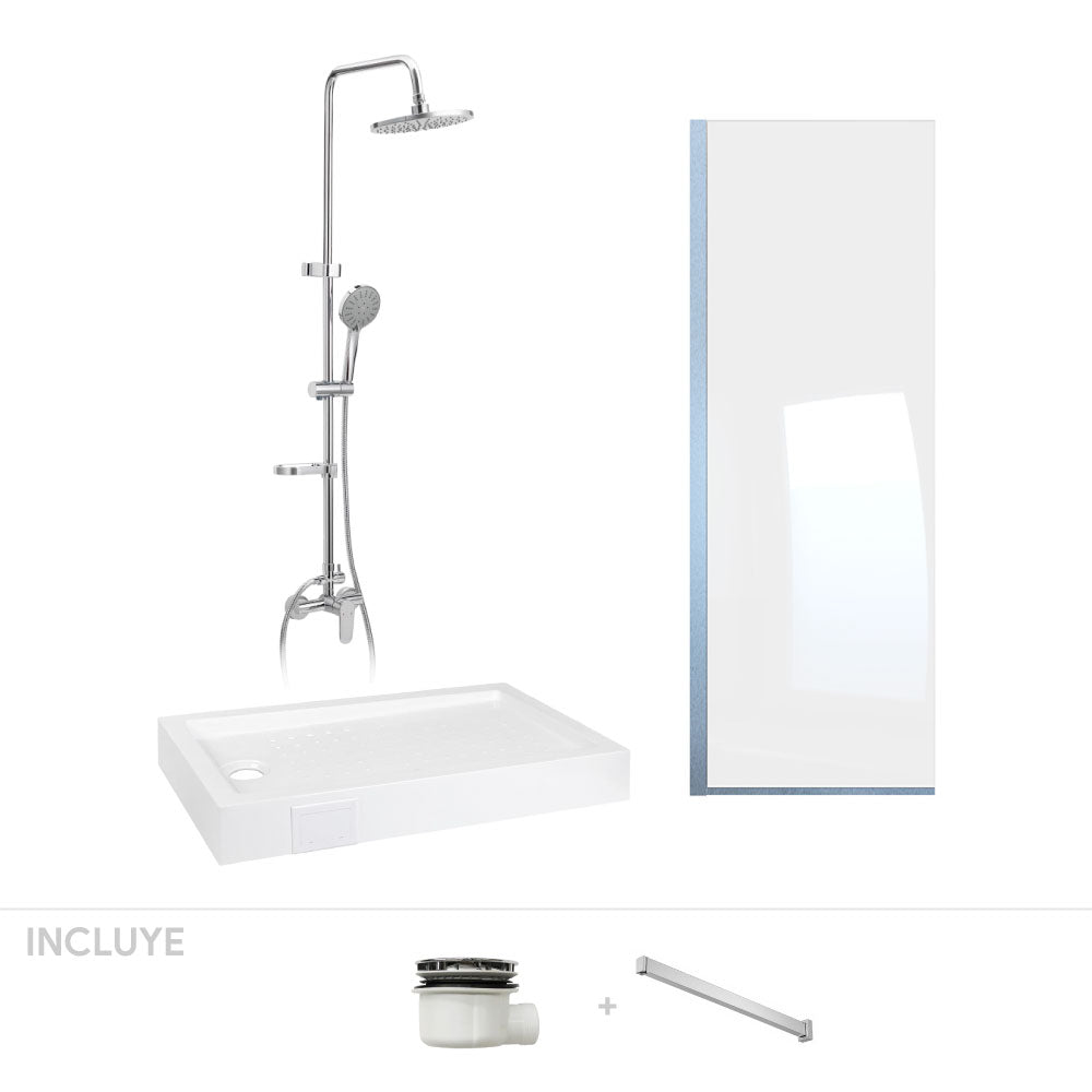 Pack Baño Hinojosa | Mampara + Receptáculo + Columna Ducha Cromo