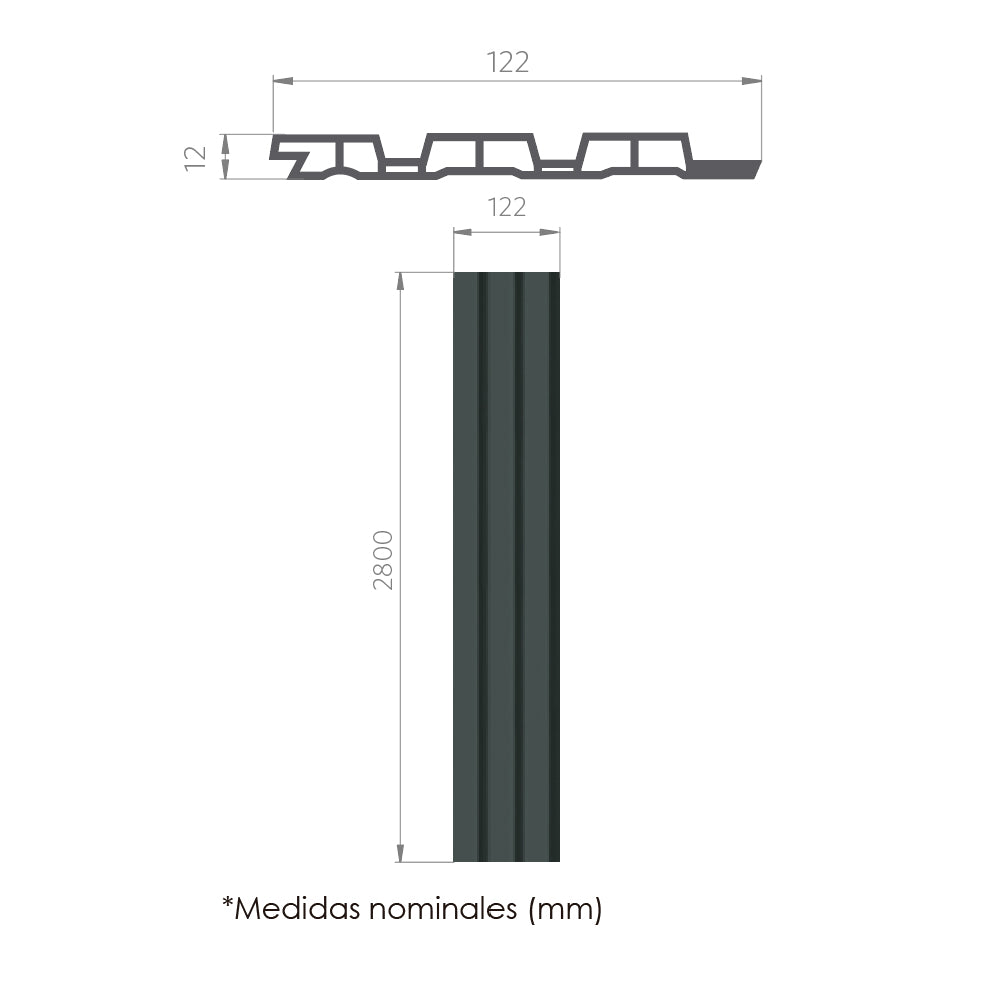 Wall Panel Grey 280x12.2x1,2 cm