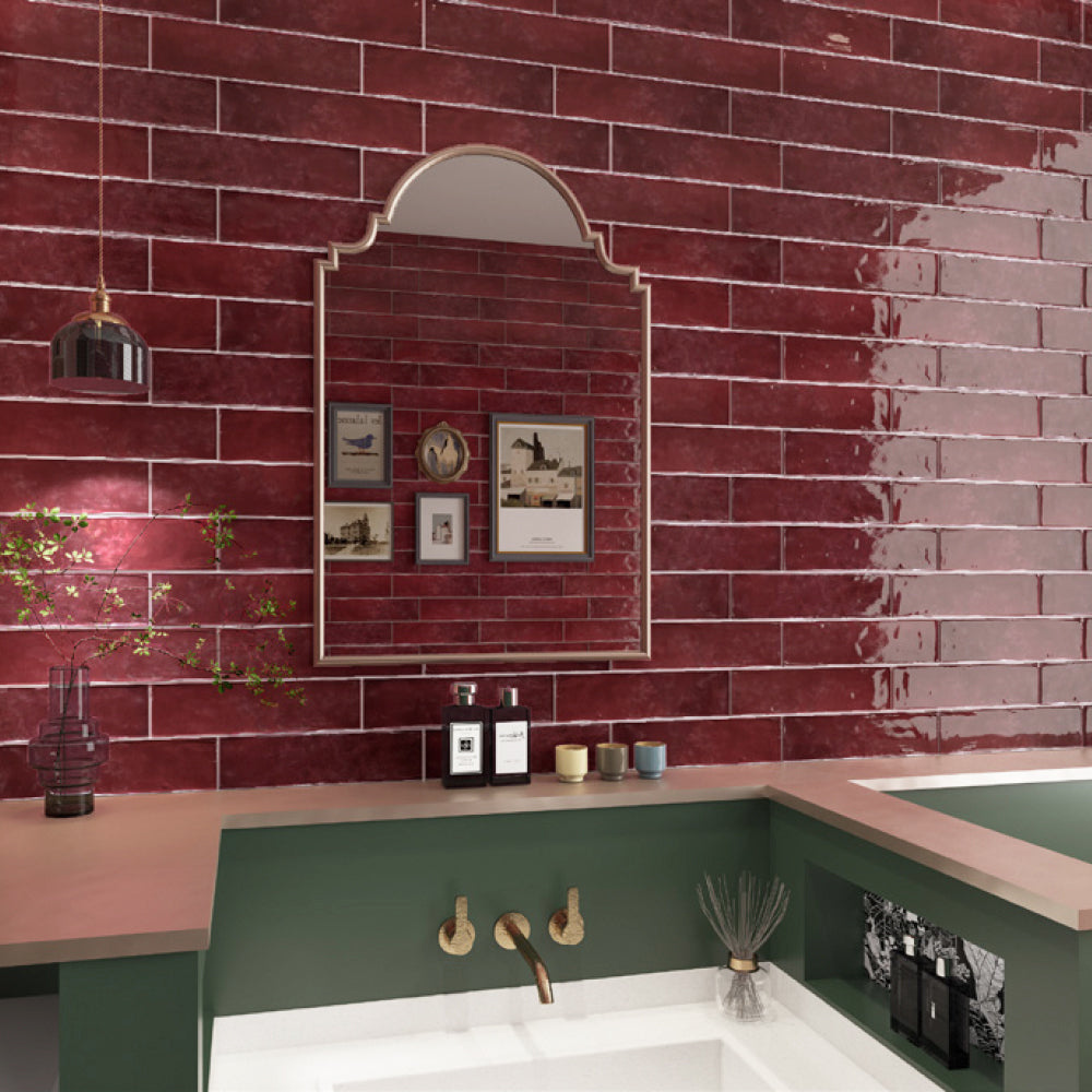 Cerámica Muro - Brick Soho Wine Brillo 7,5 x 30
