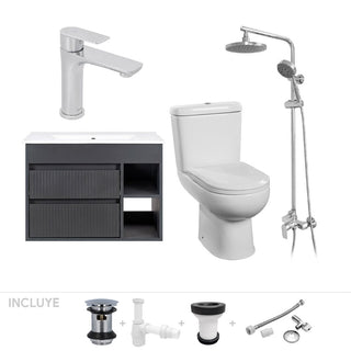 Pack Baño Palencia | Mueble Vanitorio Dark Grey + Sanitario + Grifería + Columna Ducha
