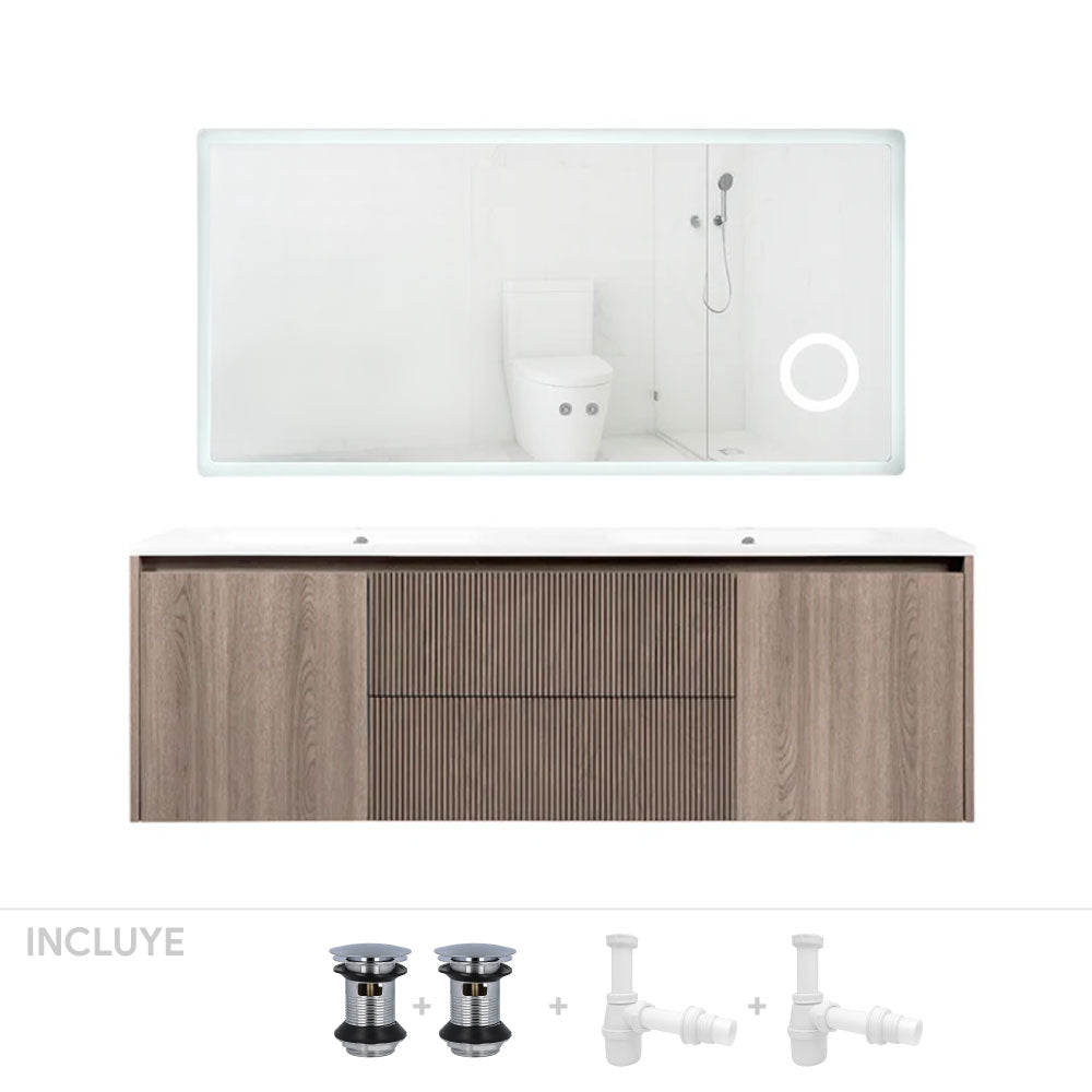 Pack Baño Salamanca | Mueble Vanitorio Doble Lenga + Espejo Led