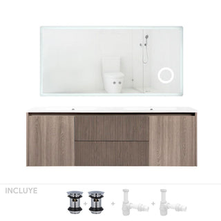Pack Baño Salamanca | Mueble Vanitorio Doble Lenga + Espejo Led
