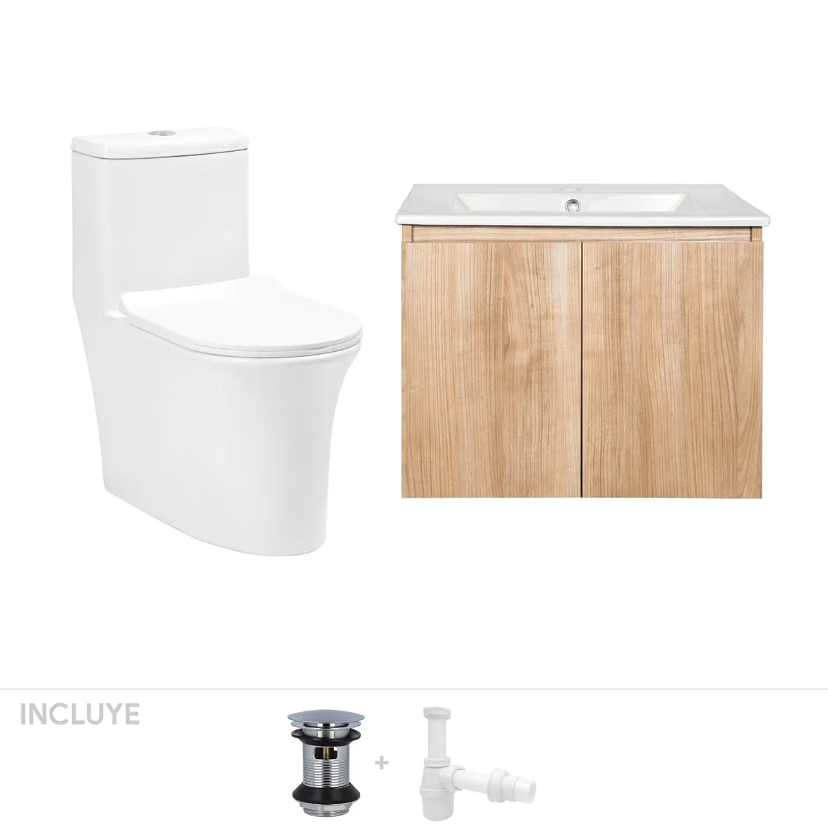 Pack Baño Toledo | Mueble Vanitorio Nogal + Sanitario